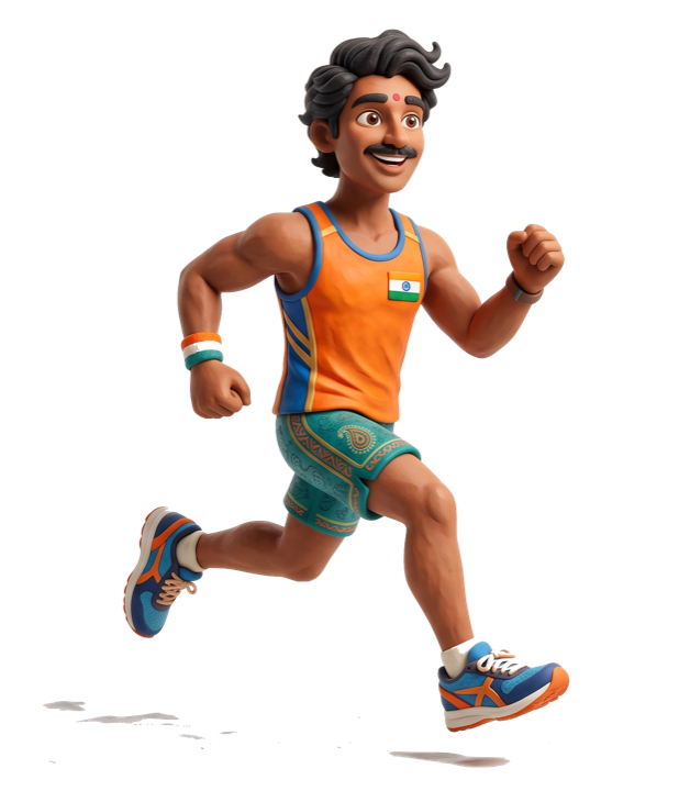 Clay character of an Indian runner mid-stride